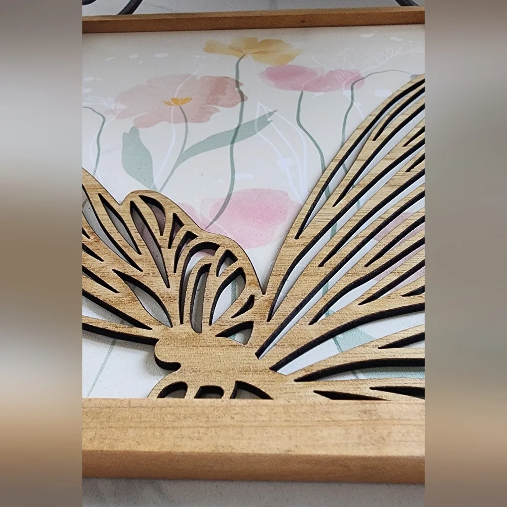 3D Wood Cut Out Butterfly Hummingbird Wall Art Picture Set Of‎ Two 10x20 New
